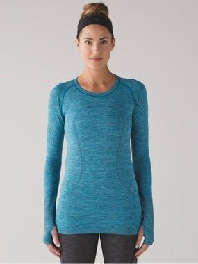 Lululemon Swiftly Tech Long Sleeve Crew Indian Ocean Blue / Black Sz 10